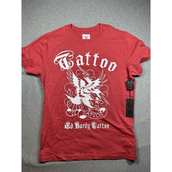 Ed Hardy '77 Tattoo Eagle Lightning Red Graphic Men’s‎ Size Medium T-Shirt NWT - Picture 1 of 5